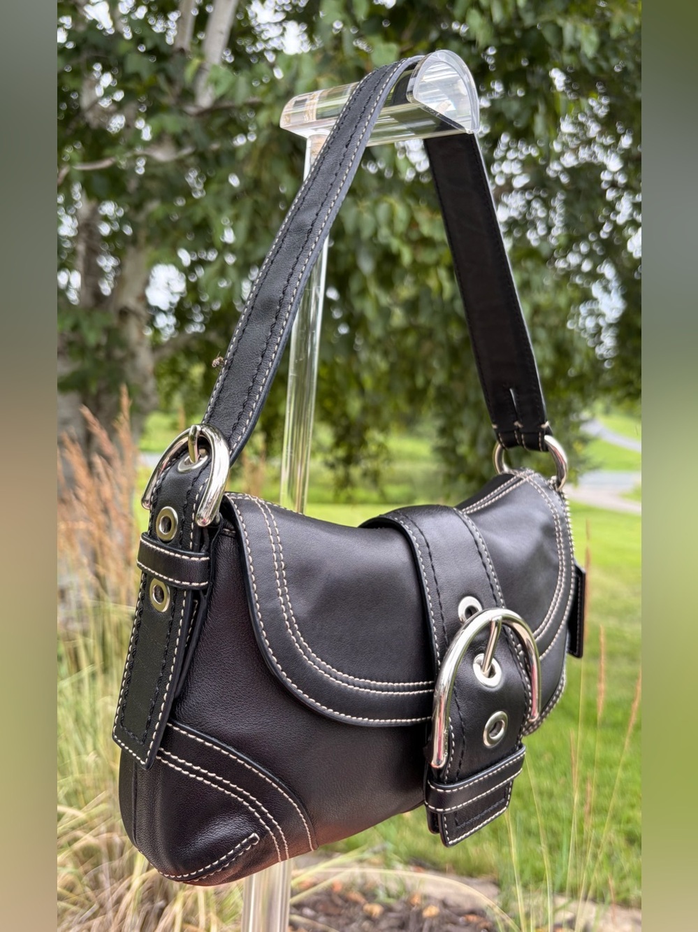 Vintage COACH Soho Flap Shoulder Bag Black Leather 10316 - Picture 4 of 17